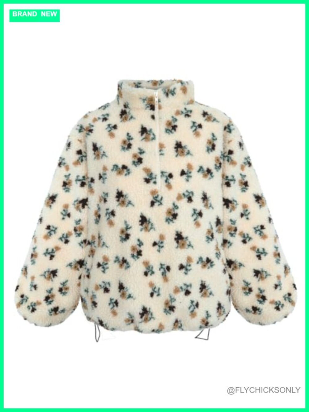 Fleece Quarter Zip Sherpa Pullover Sweatshirt Oversized Floral Mock Neck